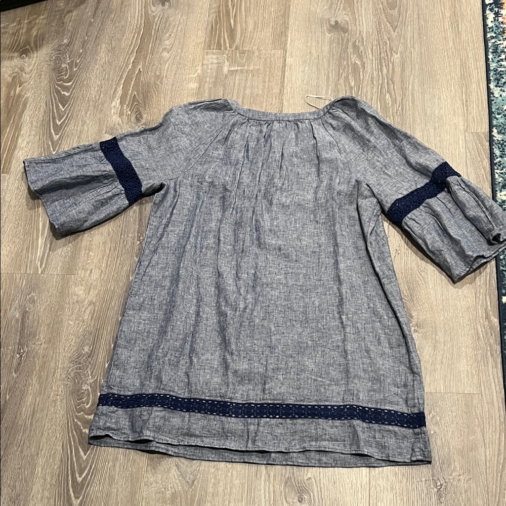 crown & ivy Chambray Tunic with Navy Lace Trim - Blue - Picture 7 of 9